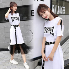 Load image into Gallery viewer, Korean Version Two Pieces Set  Letter Print Crop Top High Waist Mini Mesh Skirt Sweet Elegant Set