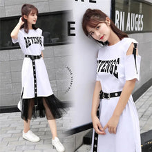 Load image into Gallery viewer, Korean Version Two Pieces Set  Letter Print Crop Top High Waist Mini Mesh Skirt Sweet Elegant Set