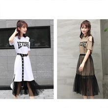 Load image into Gallery viewer, Korean Version Two Pieces Set  Letter Print Crop Top High Waist Mini Mesh Skirt Sweet Elegant Set