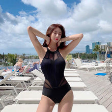 Load image into Gallery viewer, Korean Version of Ins Women&#39;s Swimsuit Sexy Cover Belly Was Thin, Big Breasted Hollow Black One-piece Small Breasted Swimsuit