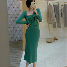 Load image into Gallery viewer, Korean Women 3 Piece Set  Elegant knitting Cardigan + Sexy Vest + High waist Pencil Skirt Outfit