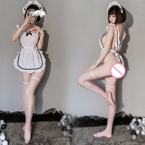 Kostum Cosplay Pembantu Anime Pakaian Cos Pelayan Bar Kopi Putih Desain Hollow Out untuk Wanita Seragam Lingrie Seksi Baru