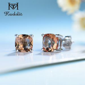 Kuololit Color change Diaspore Gemstone stud Earrings for Women Solid 925 Sterling Silver Cushion shape Zultanite  Fine Jewelry