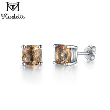 Load image into Gallery viewer, Kuololit Color change Diaspore Gemstone stud Earrings for Women Solid 925 Sterling Silver Cushion shape Zultanite  Fine Jewelry