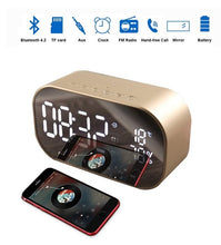 Load image into Gallery viewer, LED Alarm Clock with FM Radio Wireless Bluetooth Speaker Mirror Display Support Aux TF USB Music Player Wireless for Office Home