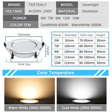 Load image into Gallery viewer, LED Downlight Dimmable 5W 7W 9W 12W 15W Waterproof Warm White Cold White Recessed LED Lamp Spot Light AC220V 230V