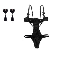 Load image into Gallery viewer, Lace Bow Backless Nightwear Teddy Lenceria Sexi Para Mujer Black Red Women Open Cupless Bra Crotchless Bodysuit Lingerie Sling