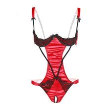 Load image into Gallery viewer, Lace Bow Backless Nightwear Teddy Lenceria Sexi Para Mujer Black Red Women Open Cupless Bra Crotchless Bodysuit Lingerie Sling