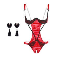 Load image into Gallery viewer, Lace Bow Backless Nightwear Teddy Lenceria Sexi Para Mujer Black Red Women Open Cupless Bra Crotchless Bodysuit Lingerie Sling