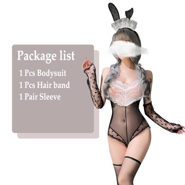 Lace Bunny Girl Sexy Uniform Underwear with Tail Roleplay Erotic Lingerie Rabbit Cosplay Suit Halloween Costumes Anime Clothing