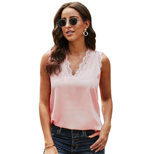 Load image into Gallery viewer, Lace Chiffon Tank Top Women Summer Sleeveless Blouse Casual Loose V-neck Sexy Plus Size Soild Color Camis Vest Base Wild T-Shirt