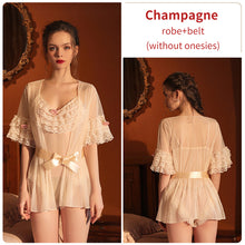 Load image into Gallery viewer, Lace Gauze Perspective Robe Onesies For Adults Women Sexy Lingerie Femme Sweet Cute Sleepwear Erotica Open Crotch Bodysuit