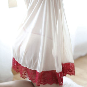 Lace Nightgowns Gown Nighty Women Sleepwear Sexy Hot Erotic Night Dress Lingerie Elegant Sleepshirts Homewear See Through White