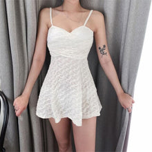 Load image into Gallery viewer, Lace One Piece Swimsuit Women Solid Swimwear Skirted Monokini Wrap Swim Suit Korea Bathing Suit Push Up Pad Ruffle Beachwear