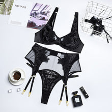 Load image into Gallery viewer, Lace Patchwork Lingerie Sexy Flower Outfits For Woman Sensual Lingerie See-Through Underwear Garters Erotic Bra and Brief Sets
