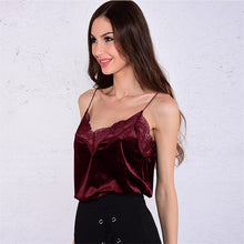 Load image into Gallery viewer, Lace Patchwork Tank Tops for Women Stitching Velvet Camisole Camis Comfortable Sleeveless Solid Color Top Females