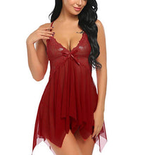 Load image into Gallery viewer, Lace See through Visible Mesh Lingerie Babydoll Nightgown With Thong Women Sexy Sleepwear Nightdress Spaghetti Strap Sleepdress