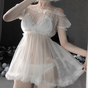 Lace Sexy Lingerie Black White Transparent Lovely Babydoll Cute Princess Nightdress Sleepwear Lolita Kawaii Chiffon Dress