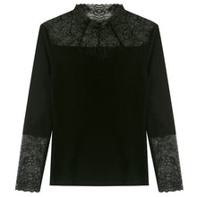 Load image into Gallery viewer, Lace Stitching Modal Bottoming Shirt New 2021 Autumn Long Sleeve Sexy Hollow Out Lace T-Shirt Plus Size Black Mesh Tops