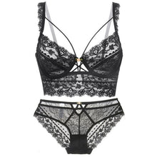 Load image into Gallery viewer, Lace Strap Push Up Underwear Sexy Bar Set Women Transparent Panties Brassiere Soft Top Bar Solid Color Lingerie Suit For Women