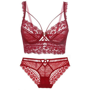 Lace Strap Push Up Underwear Sexy Bar Set Women Transparent Panties Brassiere Soft Top Bar Solid Color Lingerie Suit For Women