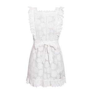 Lace White Dress Woman Night Club Summer Women's Dress 2021 Sleeveless Square Collar Lace-up Vintage Casual Women's Dresses