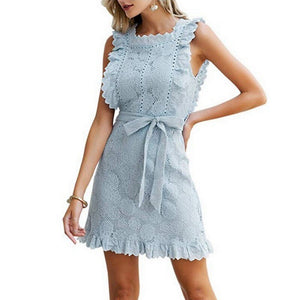 Lace White Dress Woman Night Club Summer Women's Dress 2021 Sleeveless Square Collar Lace-up Vintage Casual Women's Dresses