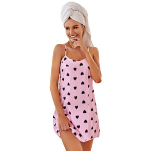 Ladie&#39;s Heart Print Mini Night Dress Sexy Nighties Cute Nightgown Comfy Sleepwear Classic Nightwear