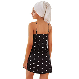 Ladie&#39;s Heart Print Mini Night Dress Sexy Nighties Cute Nightgown Comfy Sleepwear Classic Nightwear