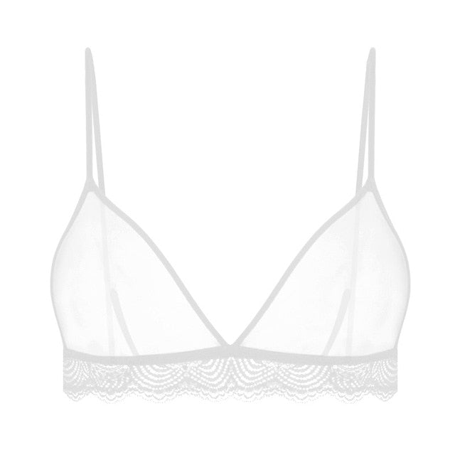 Ladies Bra Lace Bralette Top Sexy Halter Lingerie Underwear Intimate Bra 3/4 Cups Crop Top Unlined Soft Bras Translucent