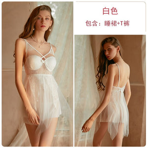 Ladies Dressing Gown Lace Gauze Sexy Nightdress Women Sling Nightgown Sleepwear Nightie Exotic Dress Nightwear Wedding Peignoir