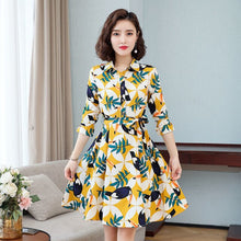 Load image into Gallery viewer, Ladies Elegant A-line Slim Dress For Women Korean Printed Midi Dress Casual Dress Retro Floral Spring Autumn 2021 Office Dress