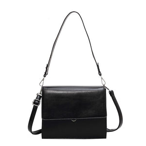 Ladies Flap Shoulder Bag Wide Strap Ladies Messenger Bag Solid Color Leather Retro Styling Bag Double Layer Women&#39;s Bag