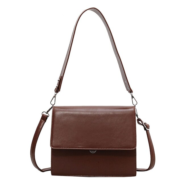 Ladies Flap Shoulder Bag Wide Strap Ladies Messenger Bag Solid Color Leather Retro Styling Bag Double Layer Women's Bag