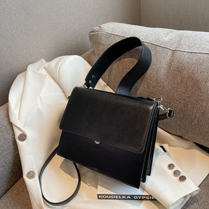 Ladies Flap Shoulder Bag Wide Strap Ladies Messenger Bag Solid Color Leather Retro Styling Bag Double Layer Women&#39;s Bag