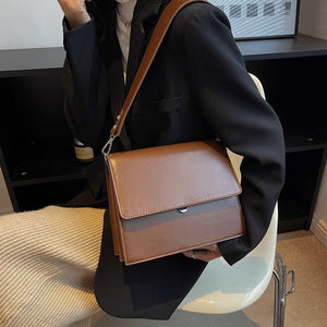 Ladies Flap Shoulder Bag Wide Strap Ladies Messenger Bag Solid Color Leather Retro Styling Bag Double Layer Women&#39;s Bag