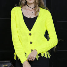 Load image into Gallery viewer, Ladies Fluorescent Color Sweater Coat Spring Autumn British Style Long Sleeve V-neck Slim-fit Casual Knitted Cardigan for Women