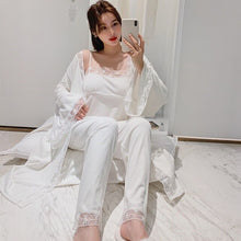 Load image into Gallery viewer, Ladies Pajamas Three Piece Suit Spring And Summer Retro Palace Island Velvet Robe Silver Fox Velvet Pajamas women&#39;s  Homewear