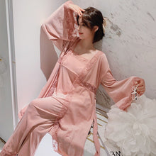 Load image into Gallery viewer, Ladies Pajamas Three Piece Suit Spring And Summer Retro Palace Island Velvet Robe Silver Fox Velvet Pajamas women&#39;s  Homewear