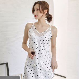 Ladies Sexy Silk Satin Night Dress Sleeveless Nighties V-neck Nightgown Nightdress Lace Sleepwear Nightwear for Women M-XL F156