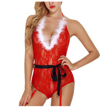 Load image into Gallery viewer, Ladies Sexy Transparent Christmas Cosplay Uniform Temptation Bodysuit Lace See Through Lingerie Backless Hollow Out Nightwear