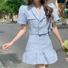 Load image into Gallery viewer, Ladies Suits Summer New Short Sleeve Shirt Female High Waist Skirt Blue Two-Piece Sets 4XL