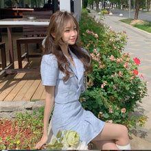 Load image into Gallery viewer, Ladies Suits Summer New Short Sleeve Shirt Female High Waist Skirt Blue Two-Piece Sets 4XL