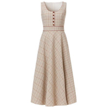 Load image into Gallery viewer, Ladies Winter Retro Suit Short Jacket Plaid Bowknot Double Breasted Top + Waist Strap Dress 2-piece Set