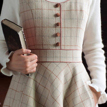 Load image into Gallery viewer, Ladies Winter Retro Suit Short Jacket Plaid Bowknot Double Breasted Top + Waist Strap Dress 2-piece Set