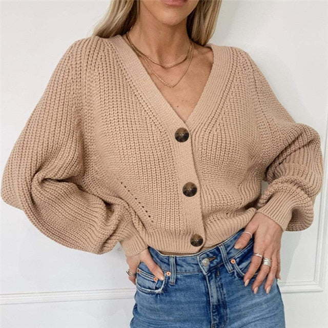 Ladies Winter Sweater Cardigan Ladies V-neck Long Sleeve Jacket And Knitted Women's Sweatshirt 2021 Loose Knit Cardigan Jacket