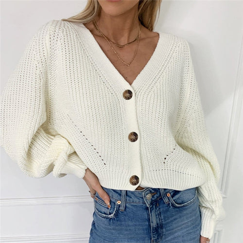 Ladies Winter Sweater Cardigan Ladies V-neck Long Sleeve Jacket And Knitted Women's Sweatshirt 2021 Loose Knit Cardigan Jacket