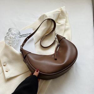 Ladies solid leather shoulder bag Fashion casual crossbody bag dumpling bag winter new dark women&#39;s mobile phone bag