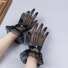 Load image into Gallery viewer, Lady Mesh Fishnet Gloves Sexy Lace Bowknot Wrist Summer Sunscreen Driving Evening Party Women Gloves Black White New