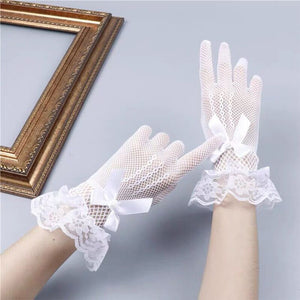 Lady Mesh Fishnet Gloves Sexy Lace Bowknot Wrist Summer Sunscreen Driving Evening Party Women Gloves Black White New